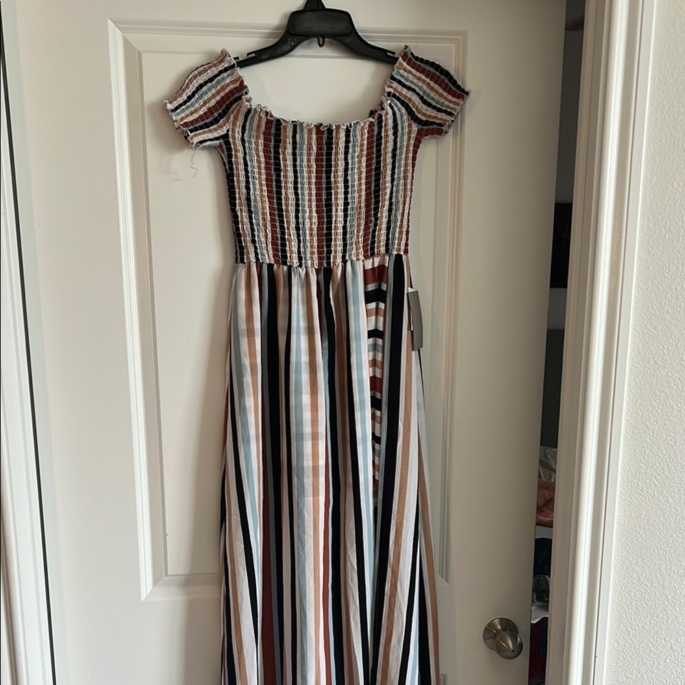 Striped Off-Shoulder Maxi Jumper